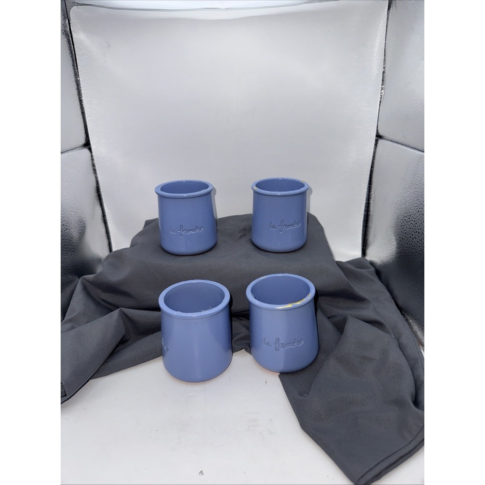 La Fermiere Set of 4 Blue Yogurt Terra Cotta Glazed Pots